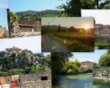Collage de villages provençaux, dont un aperçu de **Cabrières d'Avignon** avec ses maisons en pierre et ses ruelles pittoresques.