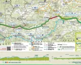 Carte de la véloroute du Calavon, traversant des villages comme Gordes, Roussillon, Bonnieux et Apt. Itinéraire cyclable balisé.