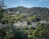 Vestiges de l'oppidum le Vieux, un village perché sur une colline verdoyante, baigné de soleil.