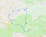 Carte Google montrant un itinéraire en voiture à travers les Gorges de la Nesque, avec des points d'intérêt comme Sault et Gordes.