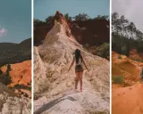Trois femmes profitent du sentier des ocres, un paysage coloré rappelant le Colorado provençal, avec ses formations rocheuses aux teintes ocre et rouge.