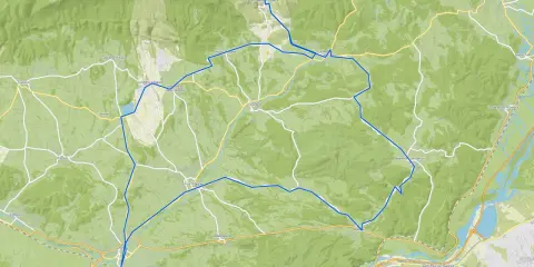 Carte d'un parcours VTT autour de Pertuis, traversant des villages comme La Tour-d'Aigues et Grambois, avec des reliefs marqués.