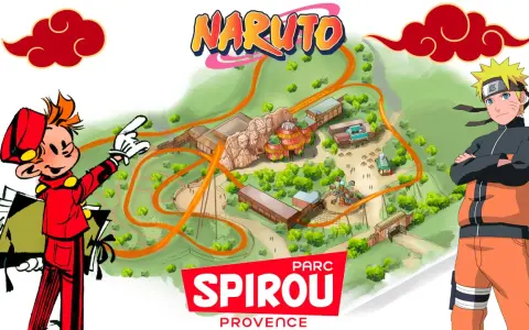 Spirou présente le parc Naruto à Provence, avec Naruto Uzumaki en vedette.