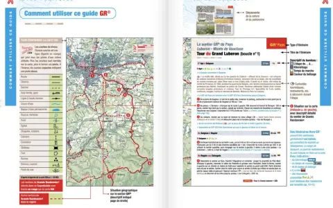Carte touristique du Vaucluse : le GR® du Luberon, ses étapes, kilométrages et curiosités.