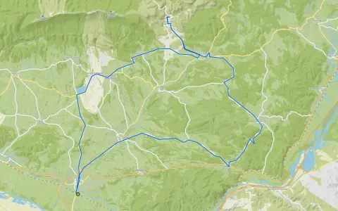 Carte d'un parcours VTT autour de Pertuis, traversant des villages comme La Tour-d'Aigues et Grambois, avec des reliefs marqués.