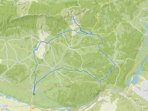 Carte d'un parcours VTT autour de Pertuis, traversant des villages comme La Tour-d'Aigues et Grambois, avec des reliefs marqués.