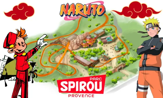 Spirou présente le parc Naruto à Provence, avec Naruto Uzumaki en vedette.